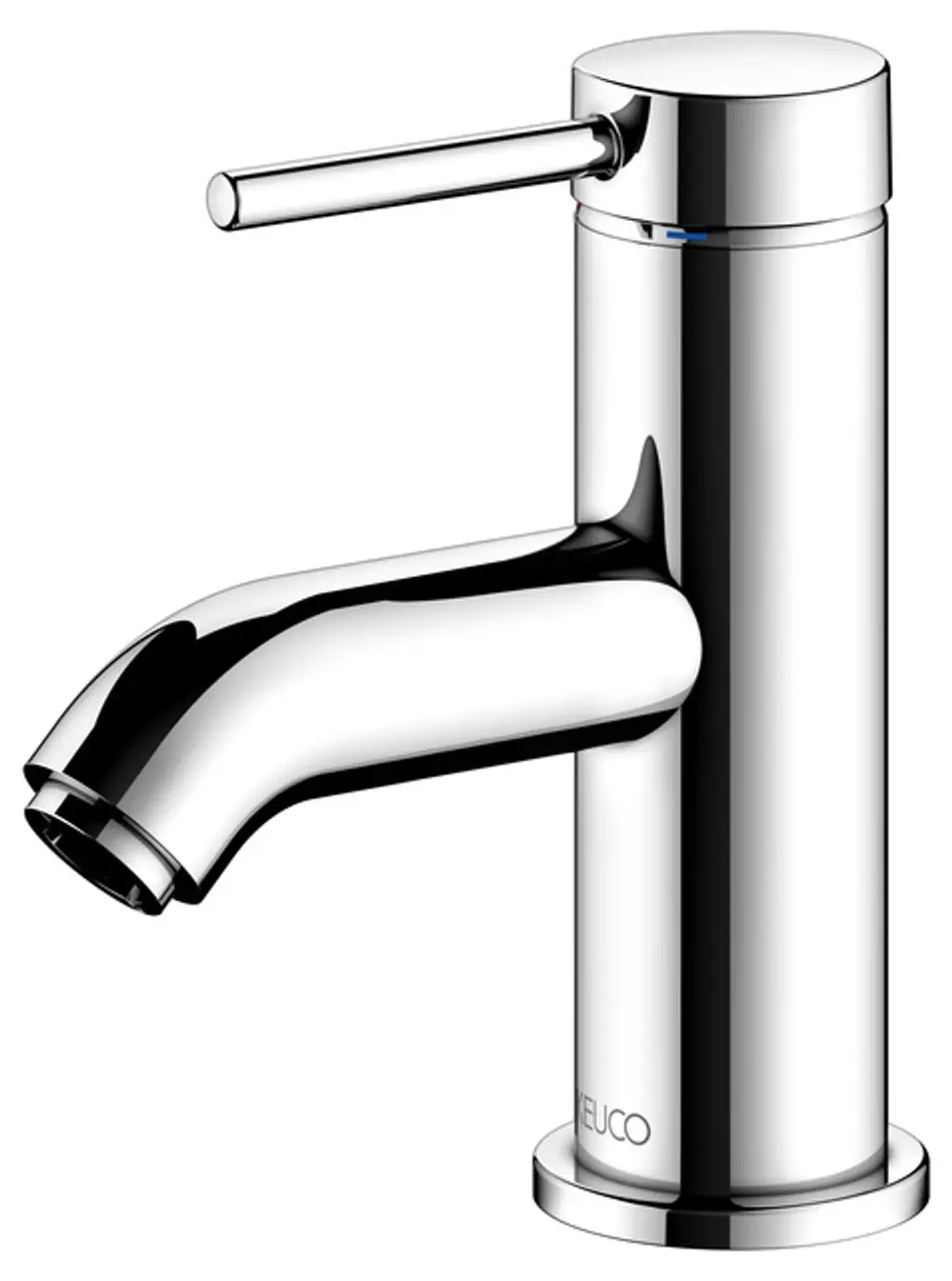 Klarer Chrom-Mischer von Keuco mit einem langen, schwenkbaren Auslauf und einem Hebelgriff zur Steuerung des Wasserflusses.
